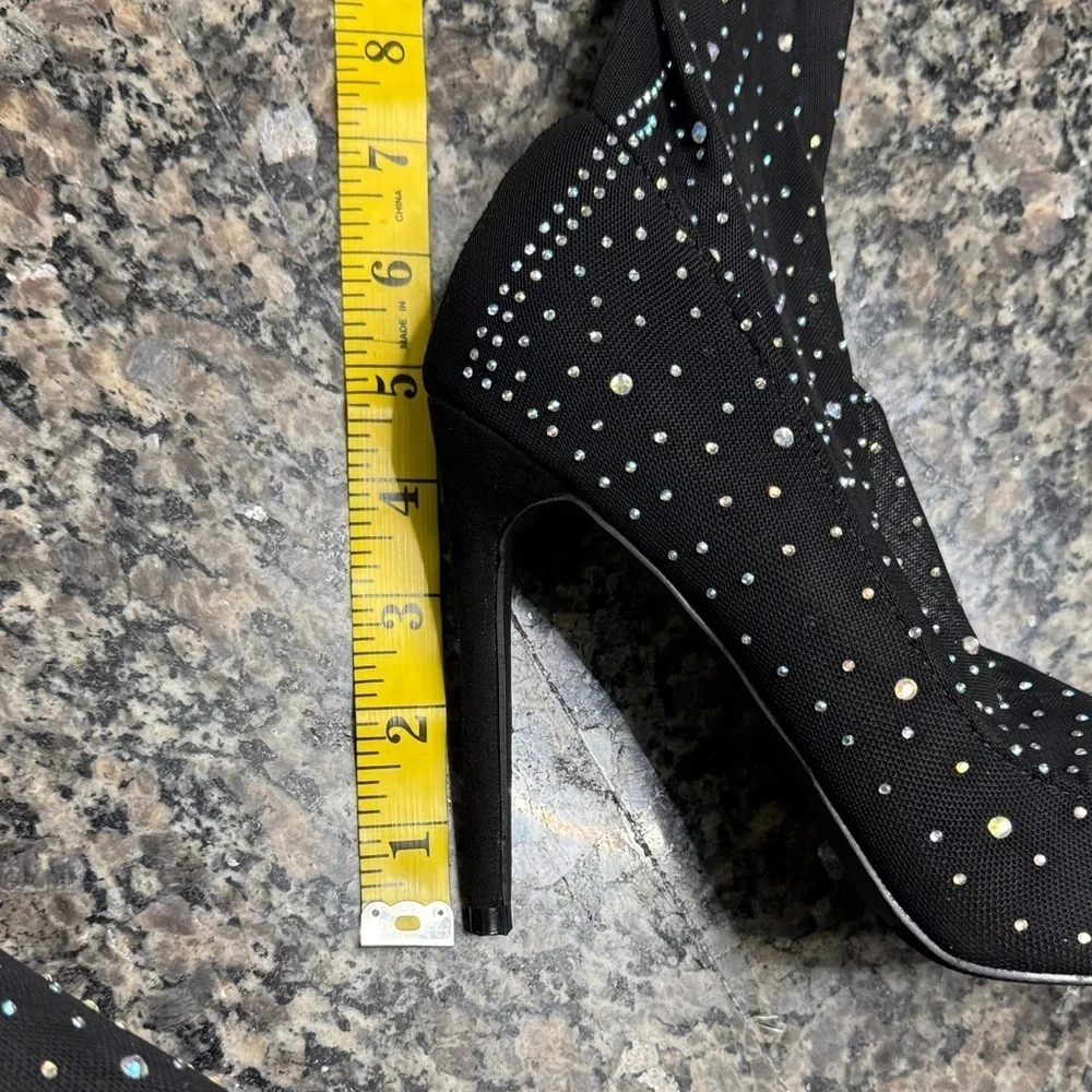 Mix No. 6 Black Over the Knee high heel boots embellished Rhinestones NWT 7.5